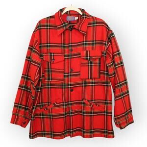 Vintage Pendleton Men Large Wool Jac-Shirt Red Plaid USA Lightweight Shacket